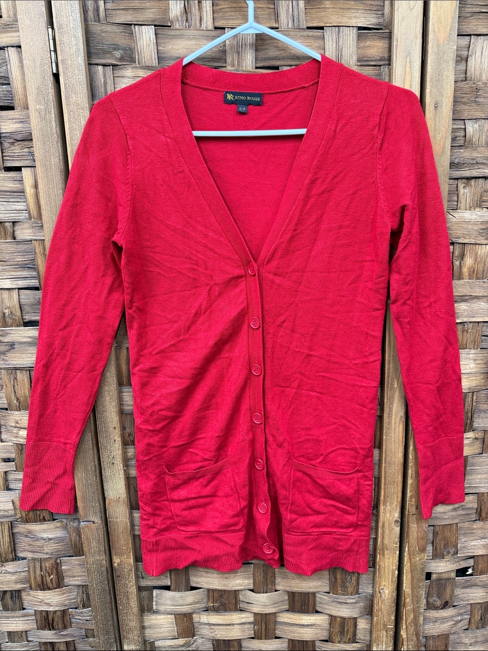 Women's Red V-Neck Button-Front Cardigan